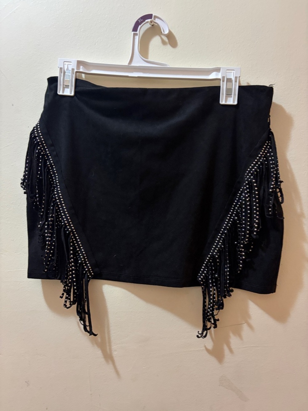 Fashion Nova Black Fringe Mini Skirt with Stud Accents